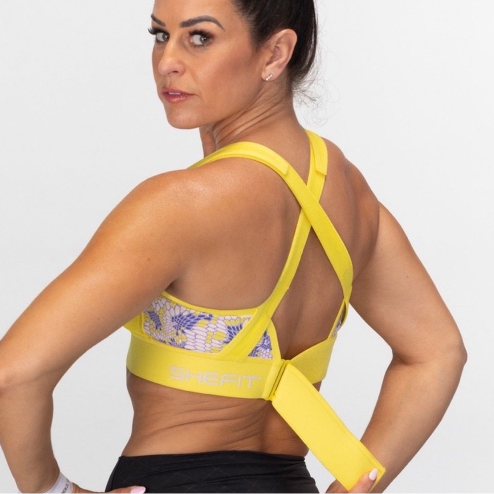 SHEFIT | Charged Yellow Floral Flex Sports Bra | Size Medium